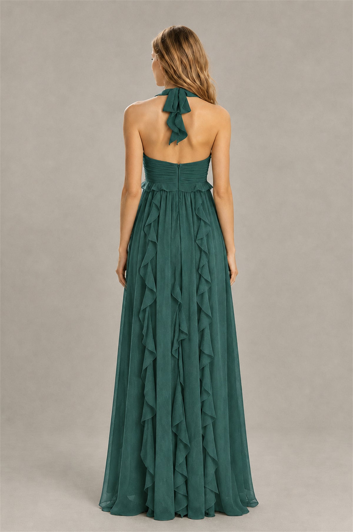 BOLODOO Teal Halter Ruffle A-Line Floor-Length Evening Dress - Teal - Teal_2