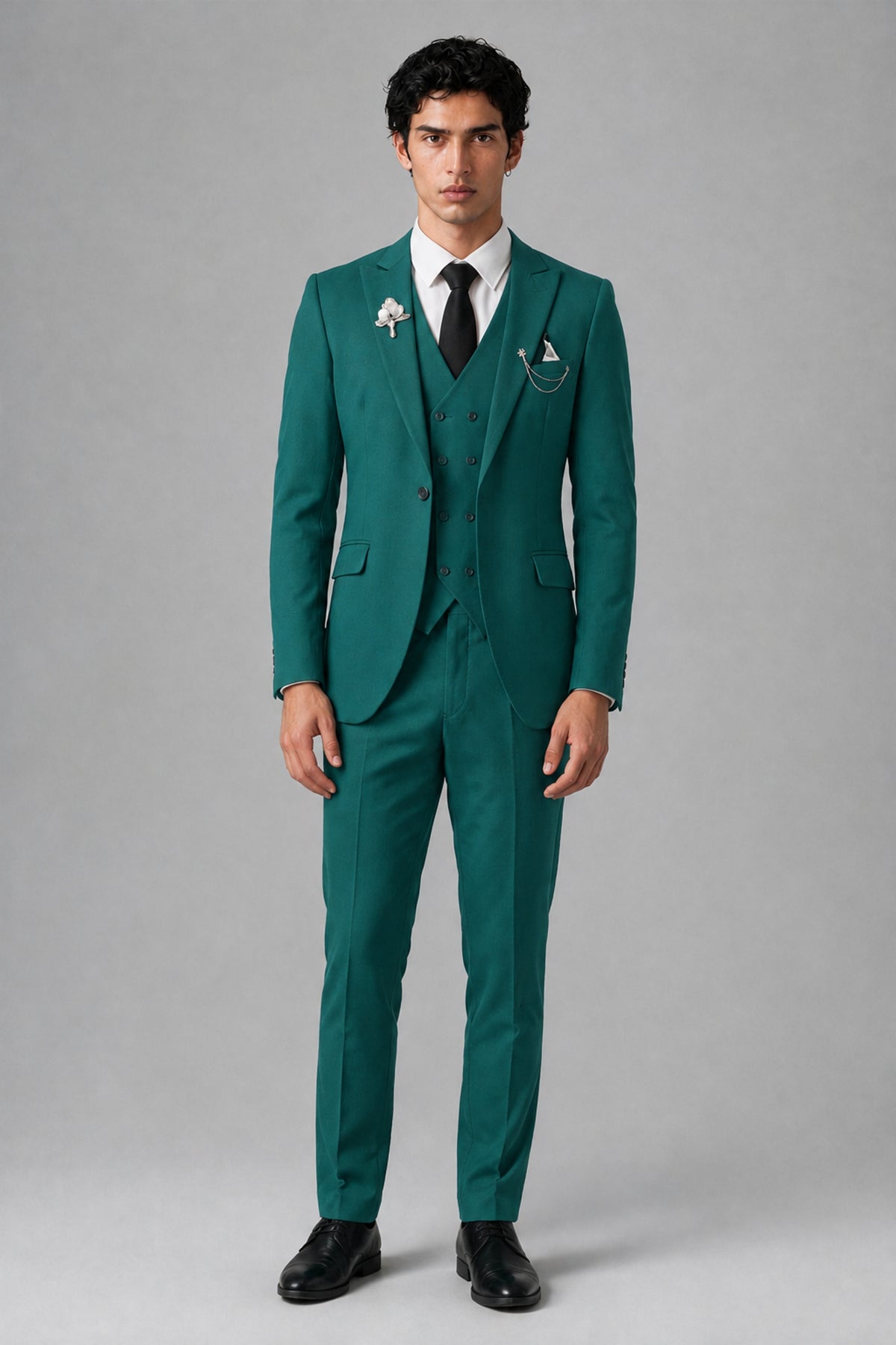 Bolodoo Men's Teal 2-Piece Suit – Notch Lapel Jacket & Trousers - Teal - Teal_2