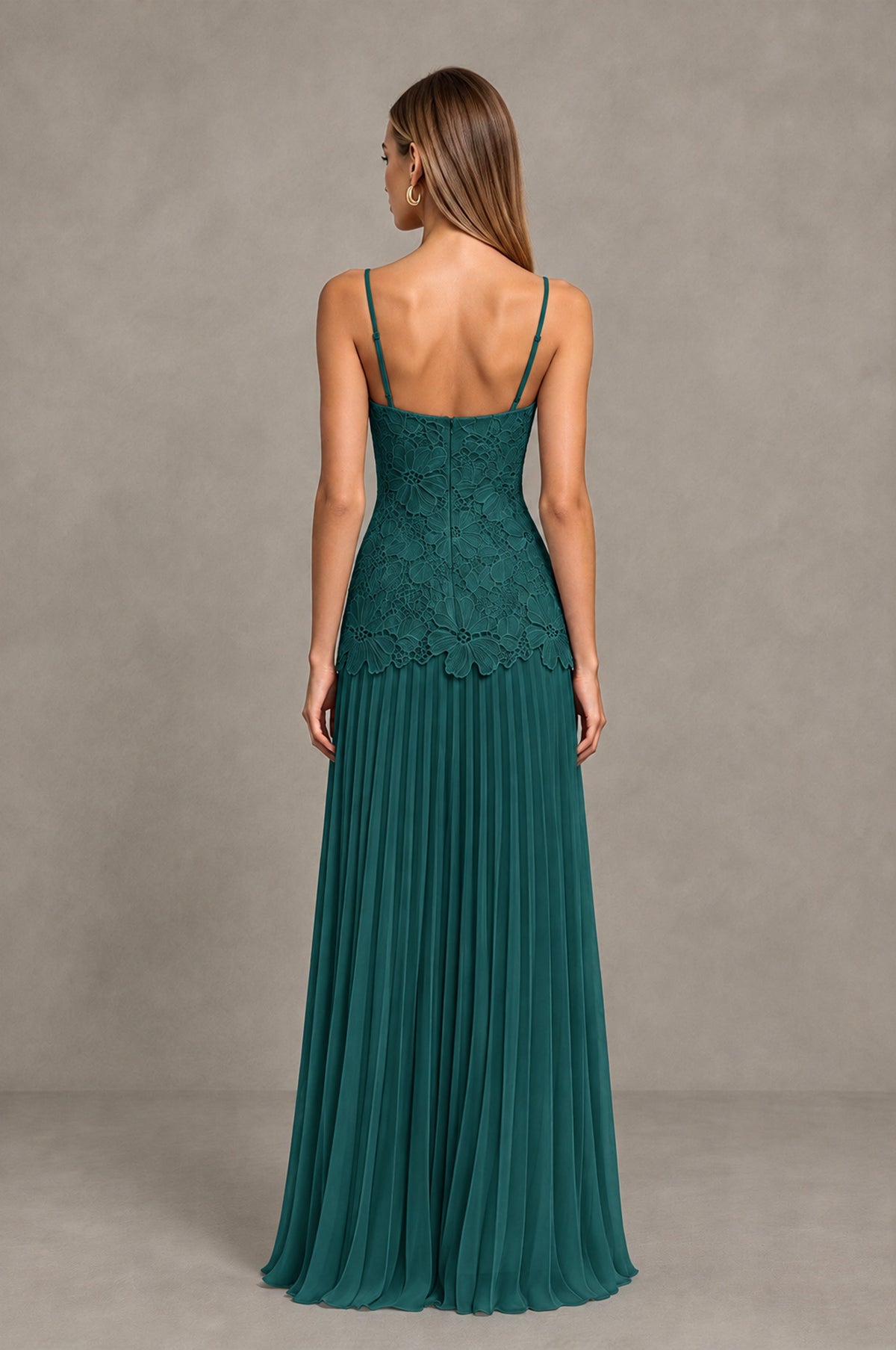 BOLODOO Teal Lace Bodice Pleated Wedding Guest Dress - Teal - Teal_2