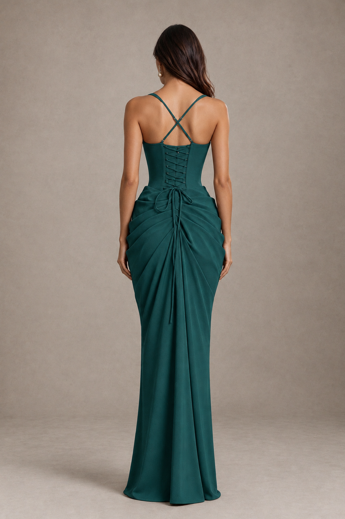 BOLODOO Teal Sweetheart Ruched Lace-Up Back Evening Gown - Teal - Teal_2