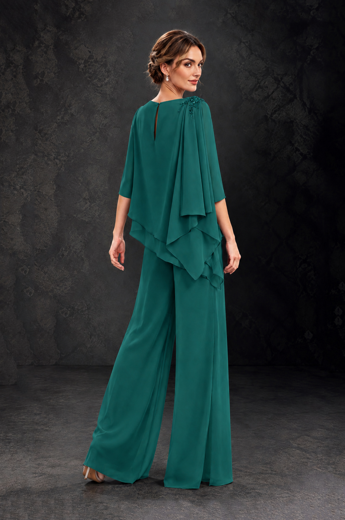 BOLODOO Teal Layered Wide-Leg Mother of the Bride Pant Suit - Teal - Teal_2