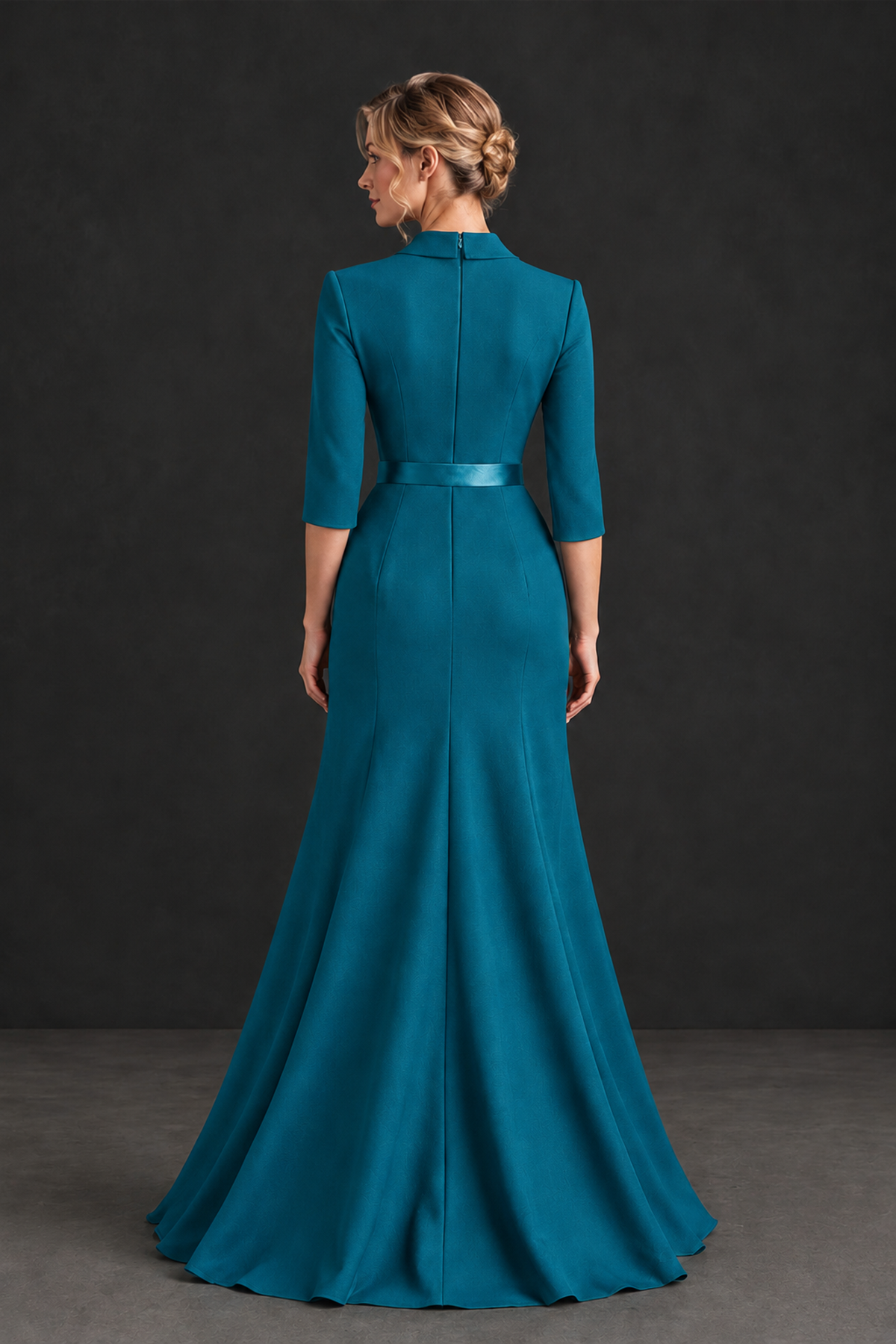 BOLODOO Teal Lapel Ruffle Mother of the Bride Dress with Belt - Teal - Teal_2