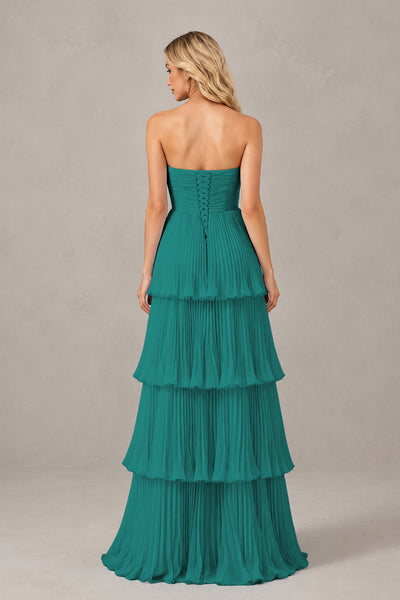 BOLODOO Teal Strapless Tiered Chiffon Maxi Dress - Teal