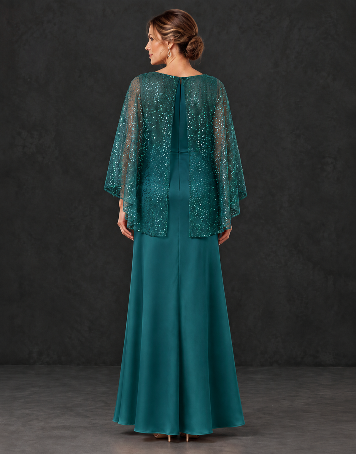 BOLODOO Teal Sparkle Cape Sleeve Mother of the Bride Dress - Teal - Teal_2