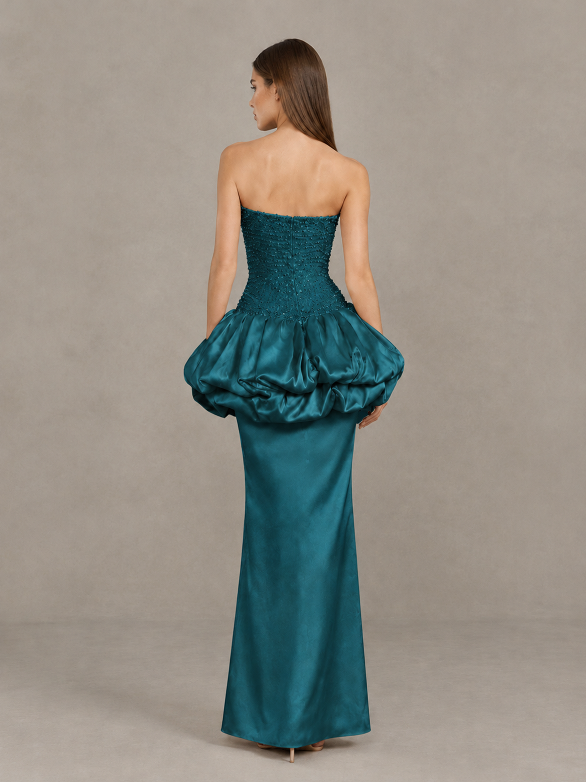 BOLODOO Teal Strapless Embellished Bubble Peplum Evening Dress - Teal - Teal_2