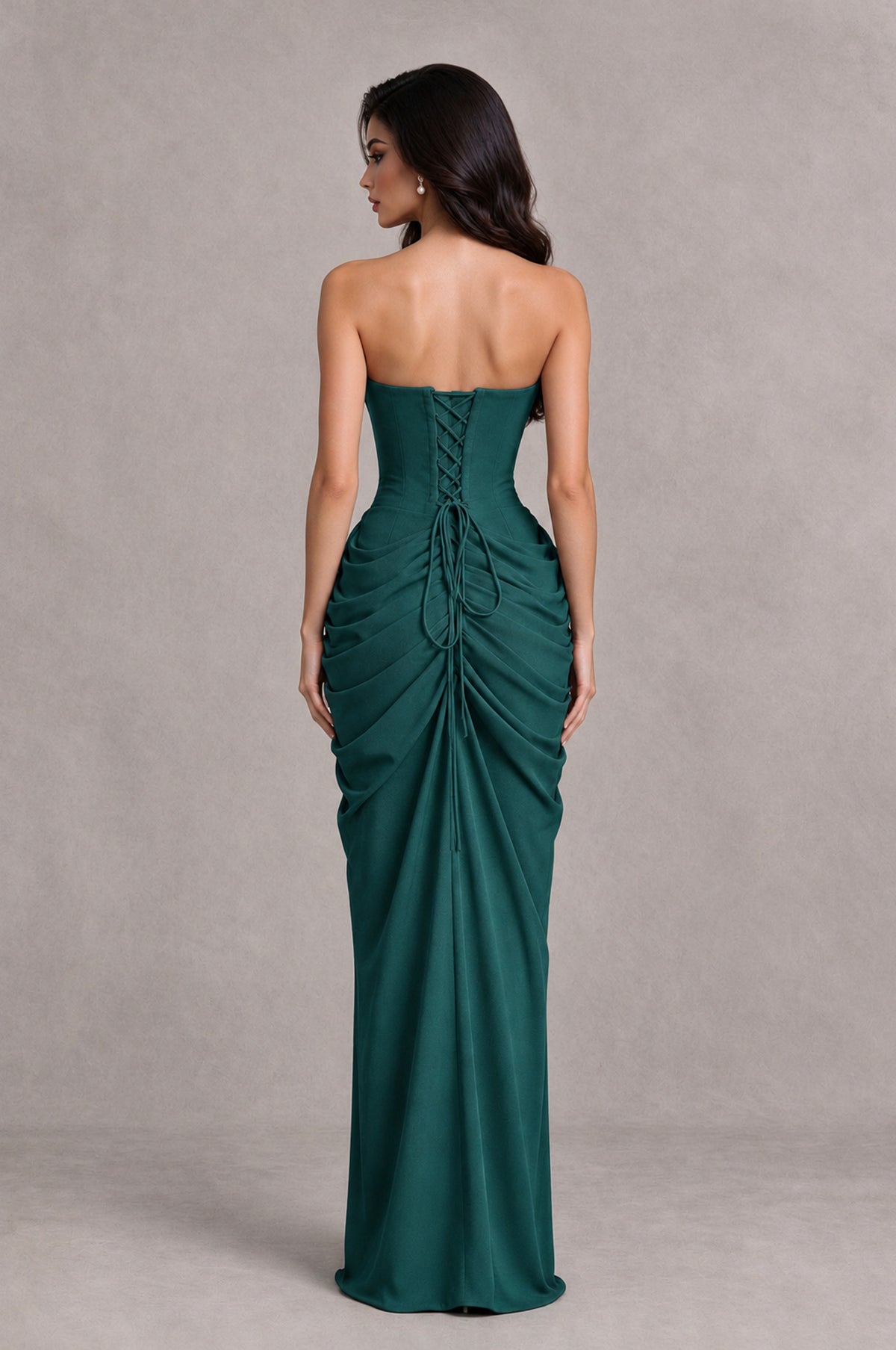BOLODOO Teal Strapless Ruched Corset Evening Gown - Teal - Teal_2