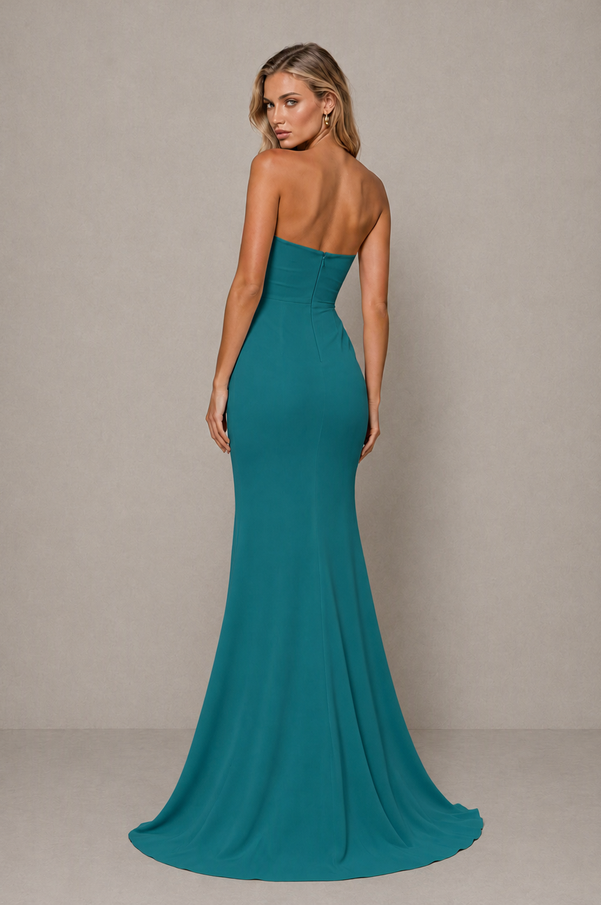 BOLODOO Teal Strapless Sweetheart Ruched Mermaid Gown | Cascade Drape Formal Evening Dress - Teal - Teal_2