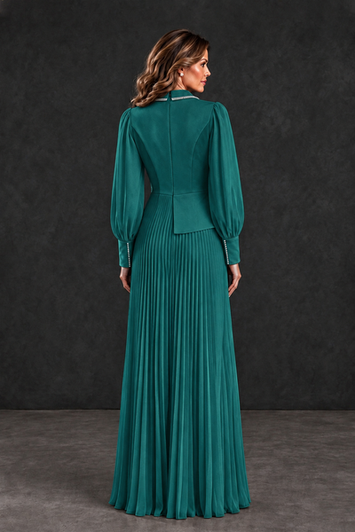 BOLODOO Teal Long Sleeve Pleated Mother of the Bride Dress - Teal - Teal_2