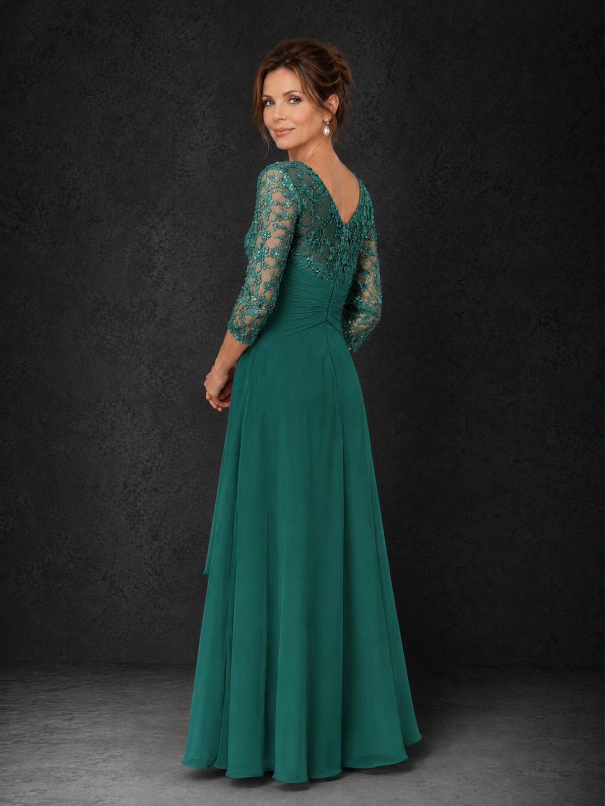 BOLODOO Teal Sequin Lace & Chiffon Tea-Length Mother of the Bride Dress with 3/4 Sleeves - Teal