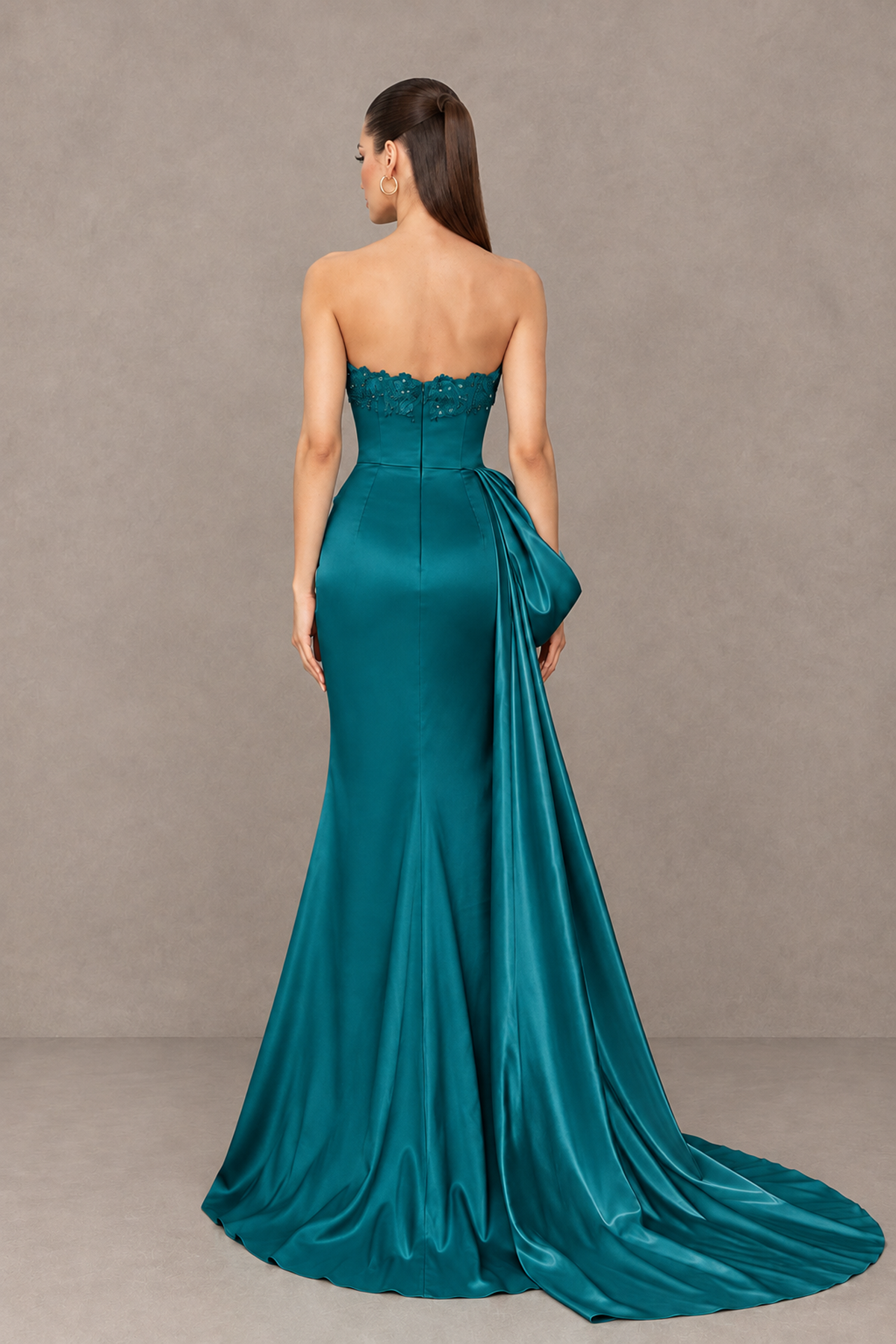 BOLODOO Teal Strapless Satin Prom Dress with Draped Side Train - Teal - Teal_2