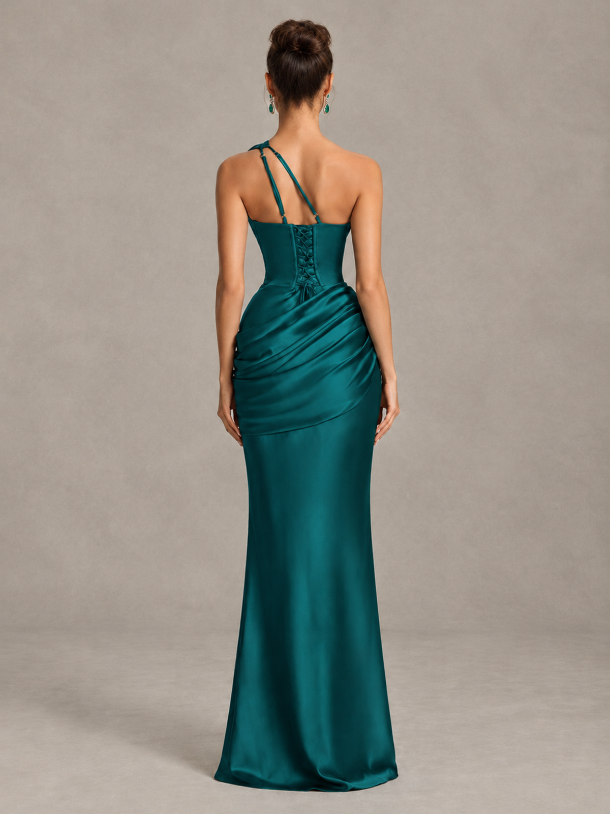 BOLODOO Teal One-Shoulder Cutout Satin Mermaid Prom Dress - Teal - Teal_2