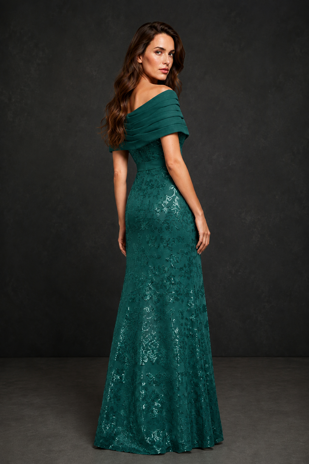 BOLODOO Teal Off-Shoulder Sequin Lace Mermaid Evening Gown | Mother of the Bride Formal Dress - Teal