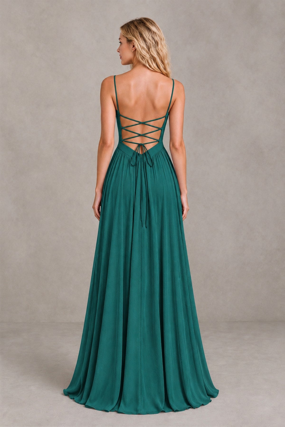 BOLODOO Teal Spaghetti Strap A-Line Bridesmaid Dress with Slit - Teal - Teal_2