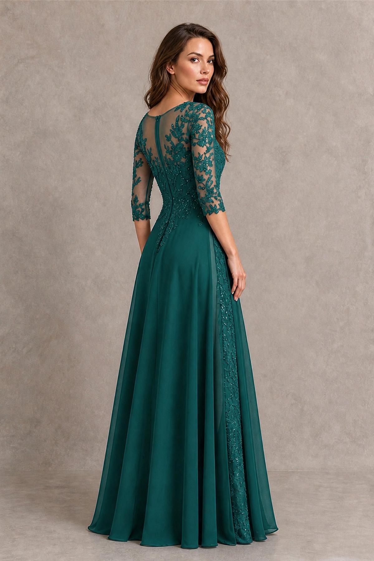 BOLODOO Midnight Teal Beaded Lace Appliqué Chiffon A-Line Gown | Mother of the Bride & Formal Evening Dress - Teal - Teal_2