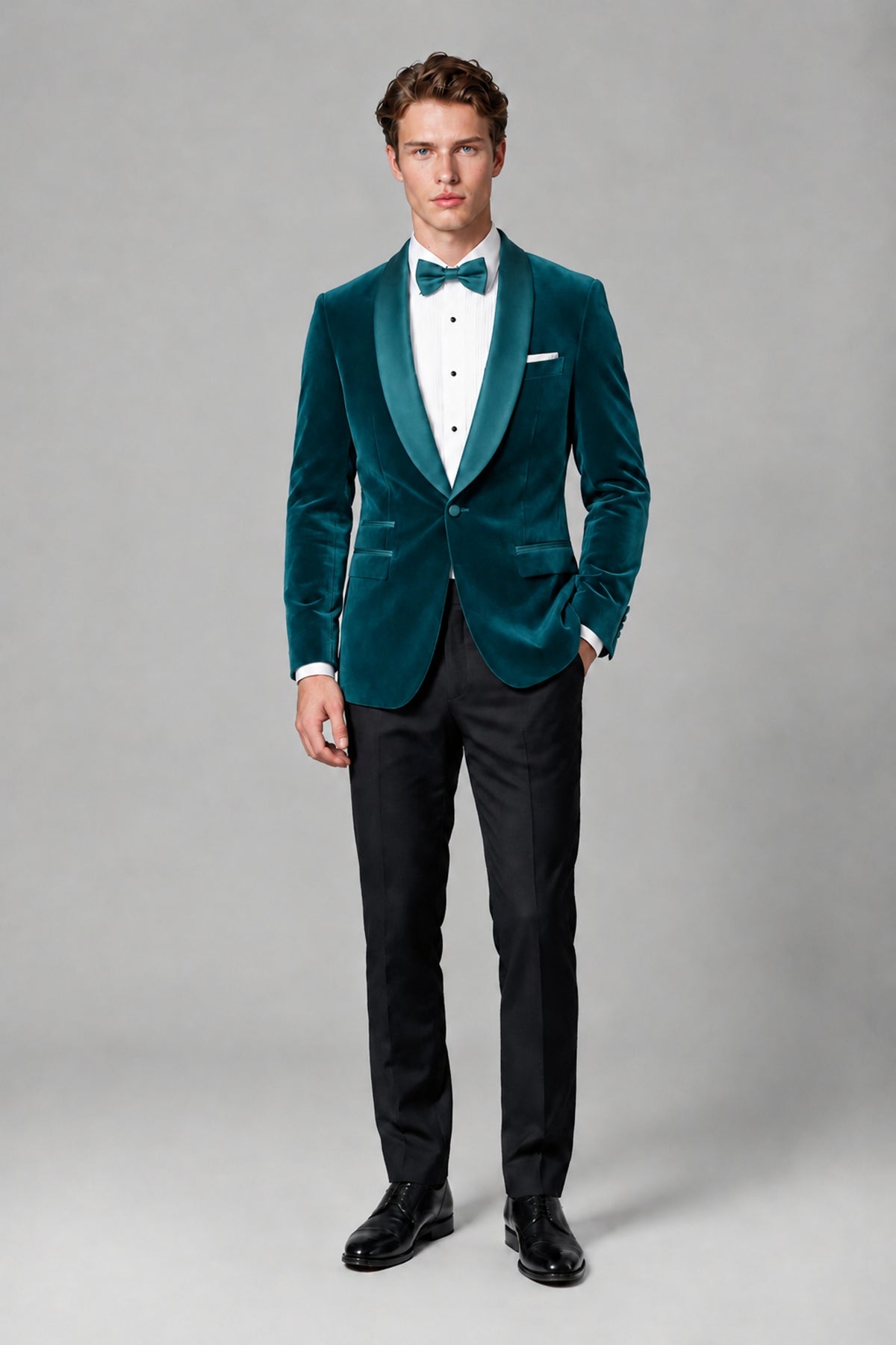 BOLODOO Men's Teal Velvet Blazer | Shawl Lapel Tuxedo Jacket - Teal - Teal_2