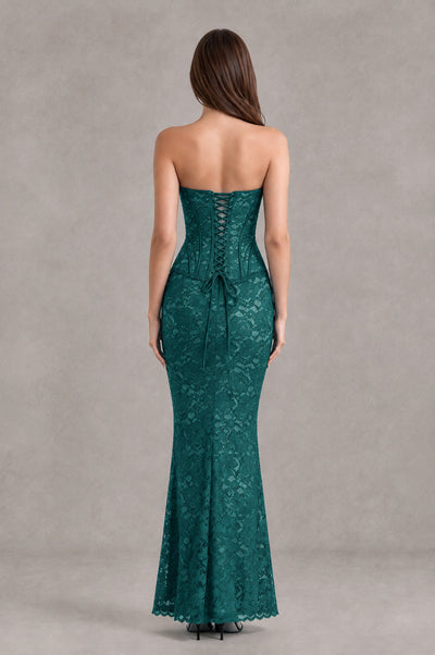 BOLODOO Teal Strapless Lace Corset Wedding Guest Dress - Teal - Teal_2
