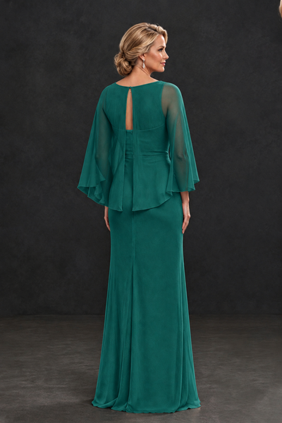 BOLODOO Teal Cape Sleeve Mother of the Bride Dress with Ruched Waist - Teal - Teal_2