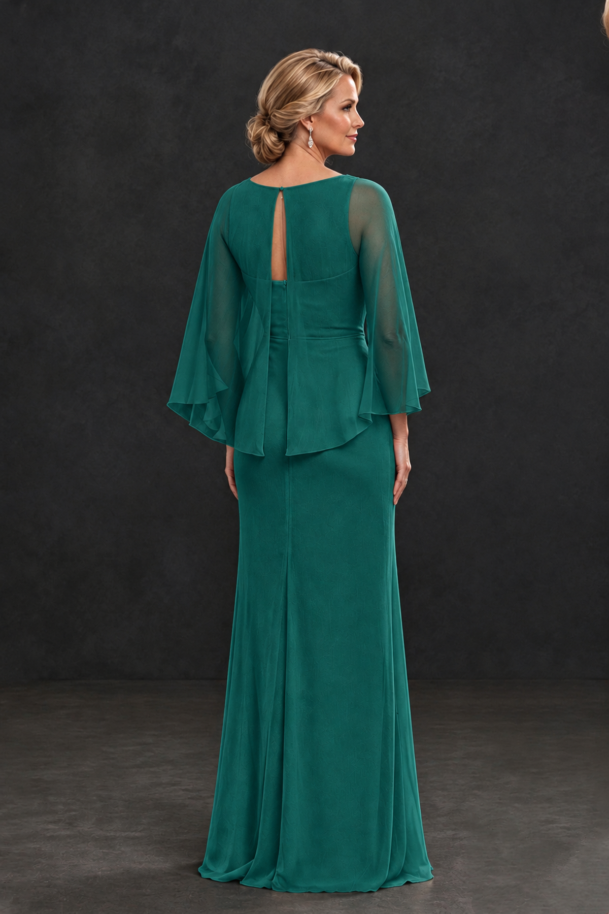 BOLODOO Teal Cape Sleeve Mother of the Bride Dress with Ruched Waist - Teal - Teal_2