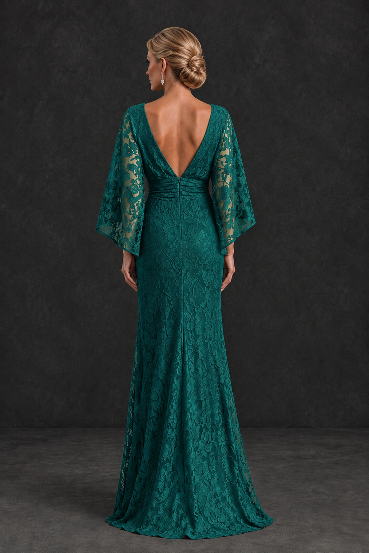 BOLODOO Teal Lace Flutter Sleeve Mother of the Bride Dress - Teal - Teal_2