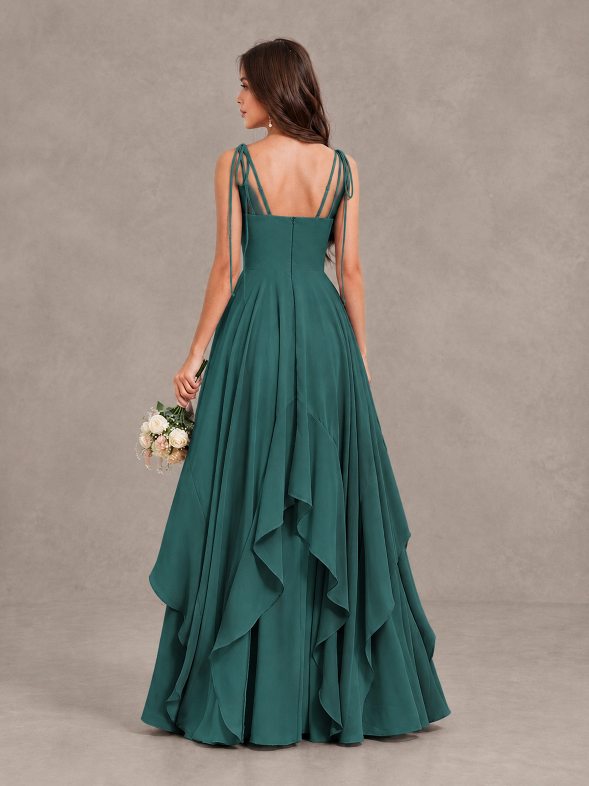 BOLODOO Teal Tie-Strap Ruffle A-Line Bridesmaid Dress - Teal - Teal_2