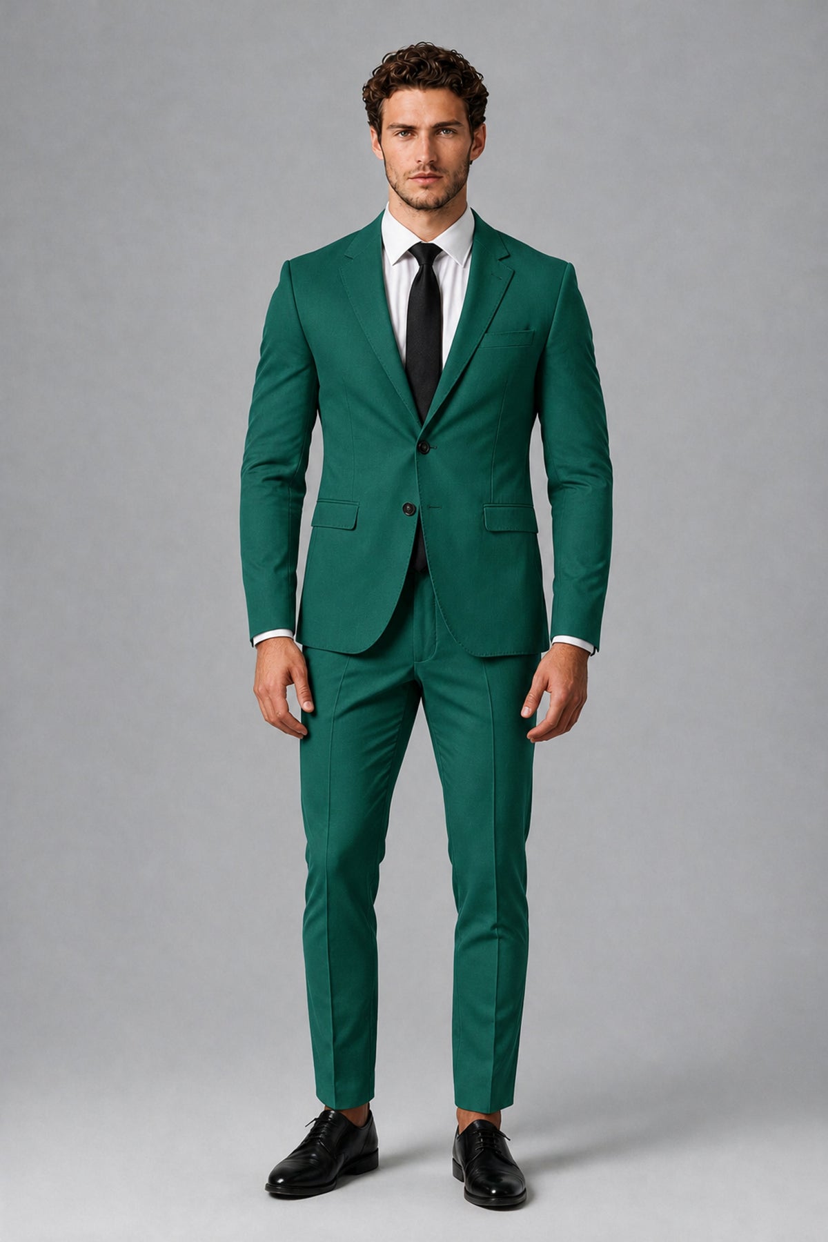 Bolodoo Men's Teal Two-Piece Suit with Notch-Lapel Jacket & Trousers - Teal - Teal_2