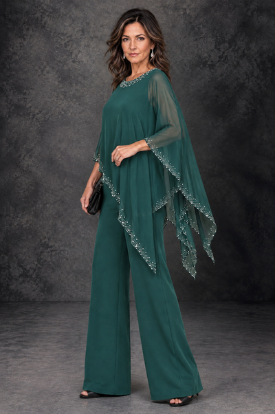 BOLODOO Teal Embellished Cape Mother of the Bride Pantsuit - Teal - Teal_2