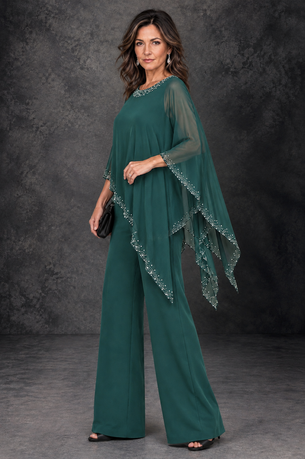 BOLODOO Teal Embellished Cape Mother of the Bride Pantsuit - Teal - Teal_2