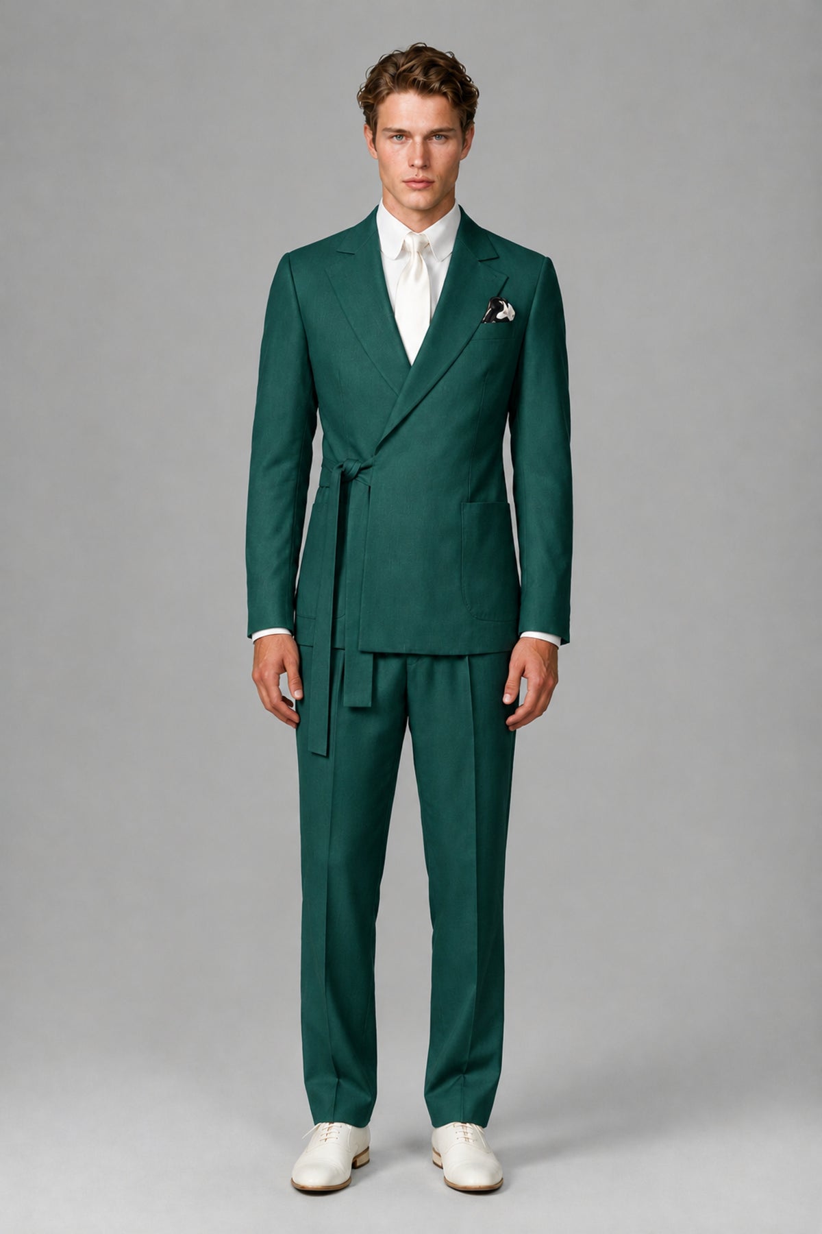 Bolodoo Men's Teal Wrap Tie-Waist Two-Piece Suit – Jacket & Trousers - Teal - Teal_2