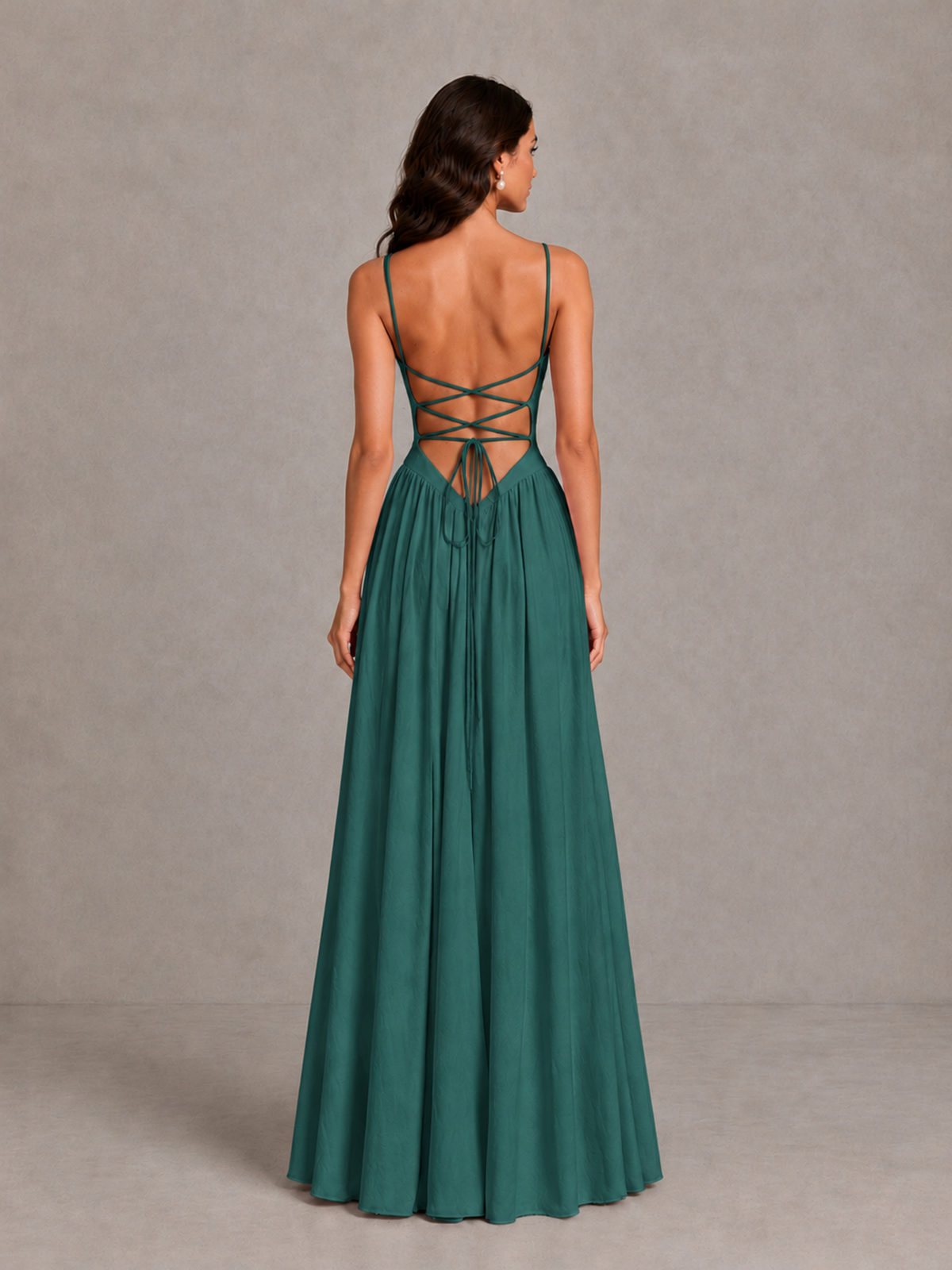 BOLODOO Teal Lace-Up Back A-Line Bridesmaid Dress - Teal - Teal_2