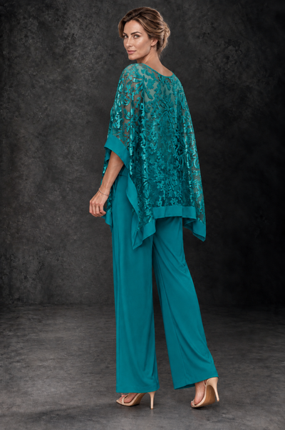 BOLODOO Teal Floral Cape Mother of the Bride Pant Suit - Teal - Teal_2
