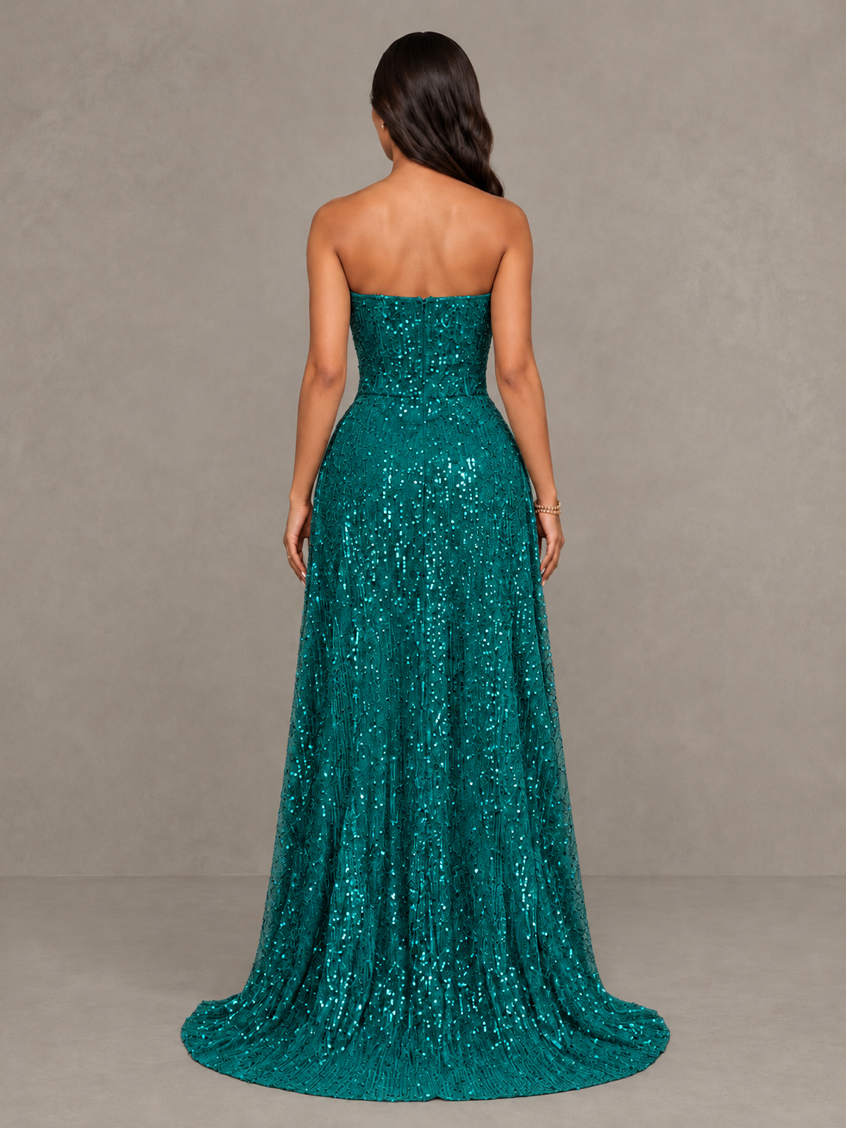 BOLODOO Teal Sequin Strapless Mini Dress with High Low Overskirt - Teal - Teal_2