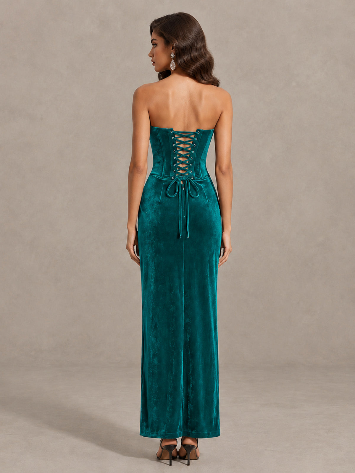 BOLODOO Teal Strapless Velvet Cocktail Maxi Dress - Teal - Teal_2