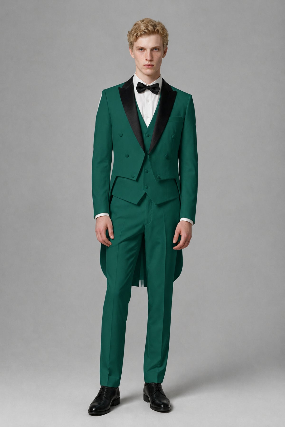 Bolodoo Men's Teal 3-Piece Tailcoat Tuxedo Suit with Vest & Trousers - Teal - Teal_2