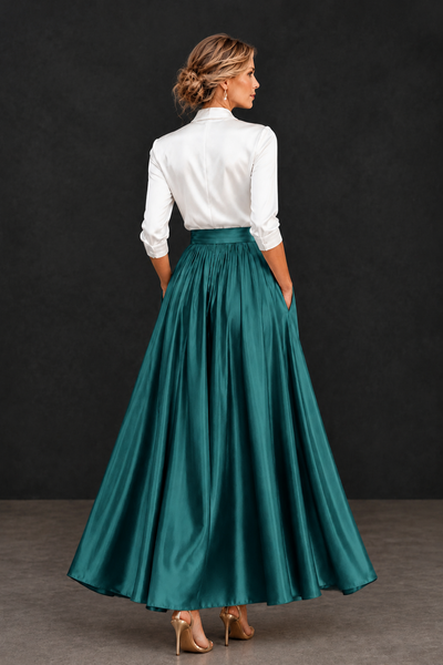 BOLODOO Teal and White V-Neck A-Line Mother of the Bride Dress - Teal - Teal_2