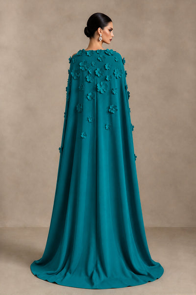 BOLODOO Teal 3D Floral Applique Cape Formal Dress - Teal - Teal_2