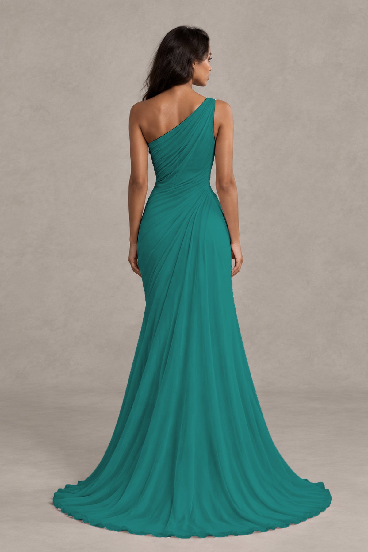 BOLODOO Teal One-Shoulder Floral Ruched Maxi Dress - Teal