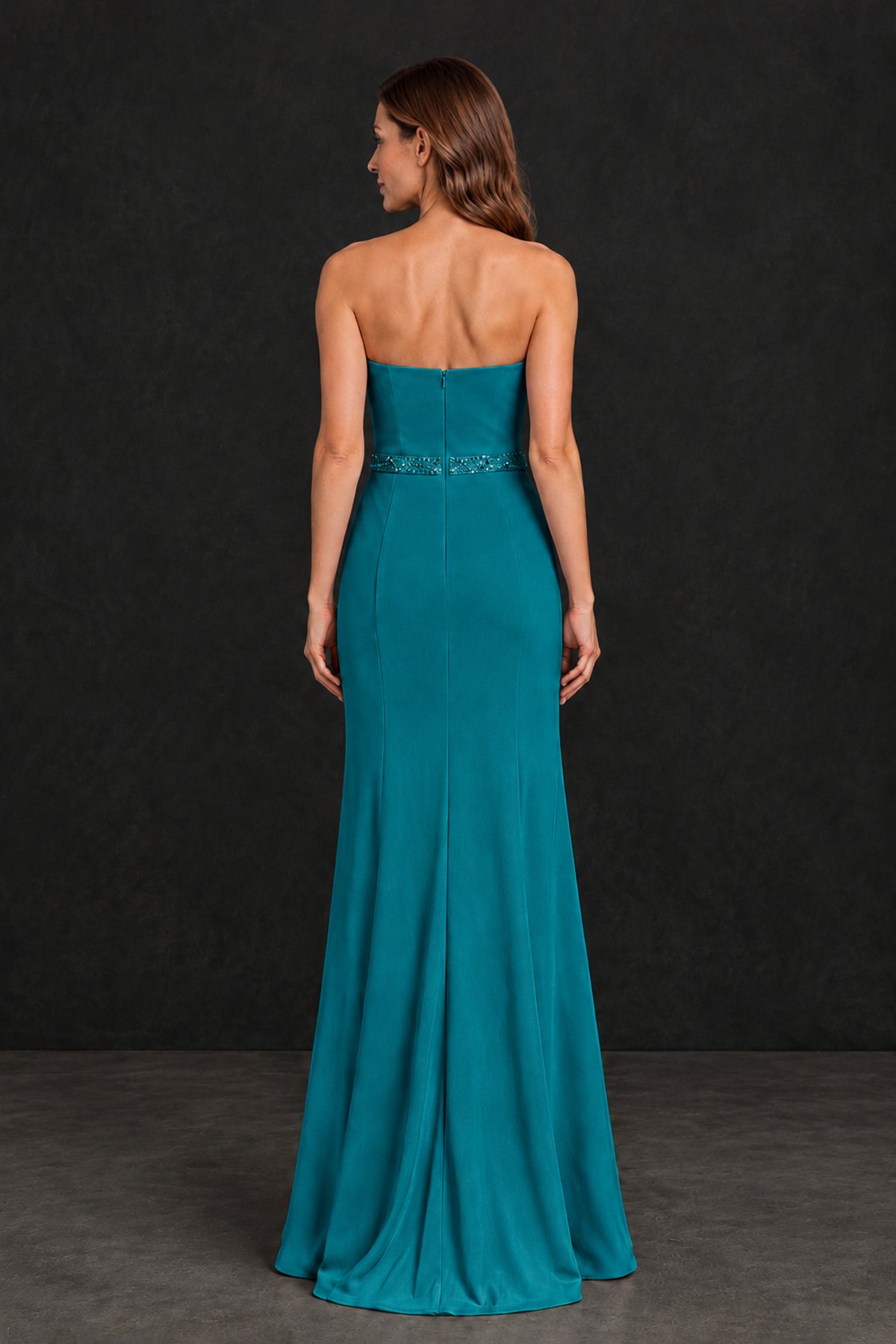 BOLODOO Teal Strapless Mother of the Bride Dress with 3D Floral Appliques - Teal - Teal_2
