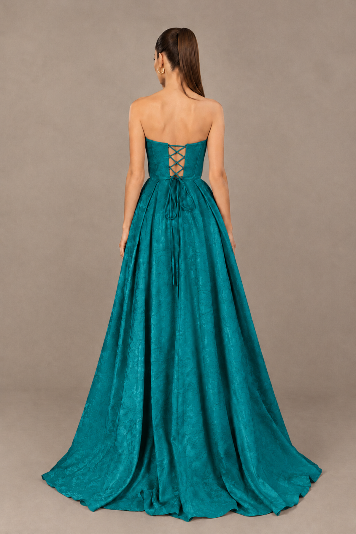 BOLODOO Teal Strapless Sweetheart Corset Prom Dress with High Slit – Lace-Up Back A-Line Evening Gown - Teal - Teal_2