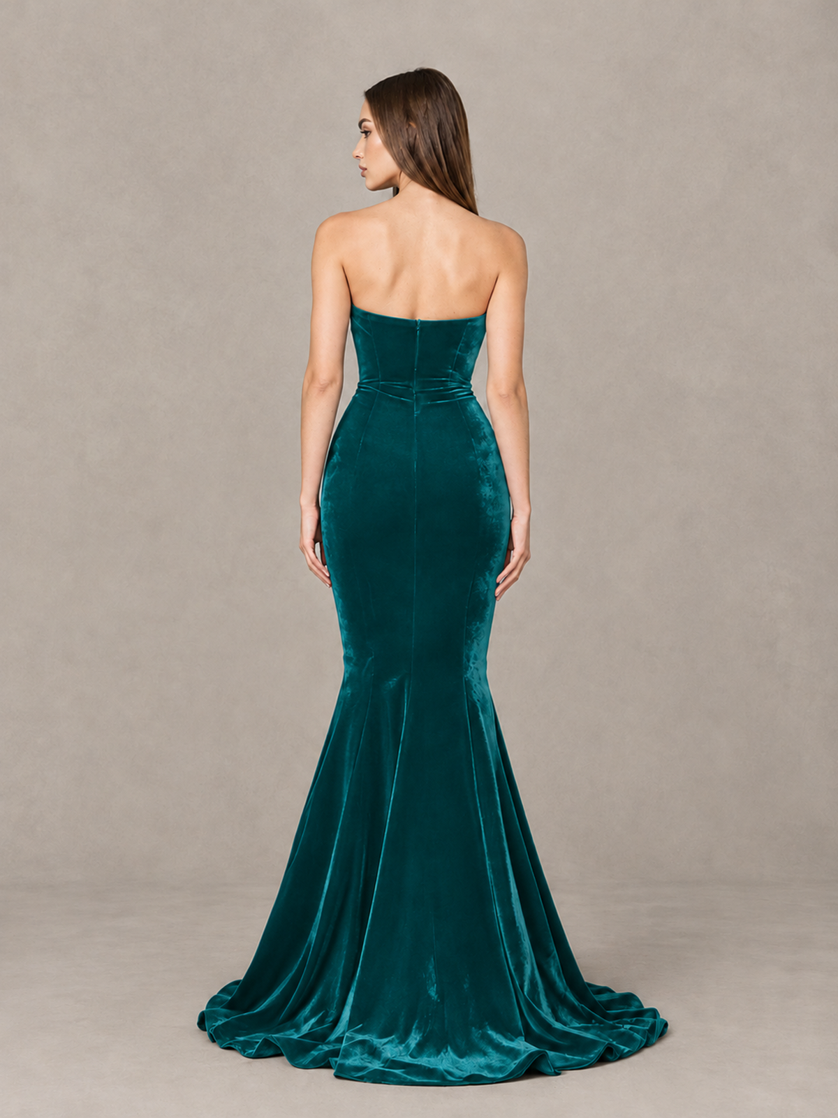 BOLODOO Teal Strapless Sweetheart Velvet-Look Mermaid Evening Dress - Teal - Teal_2