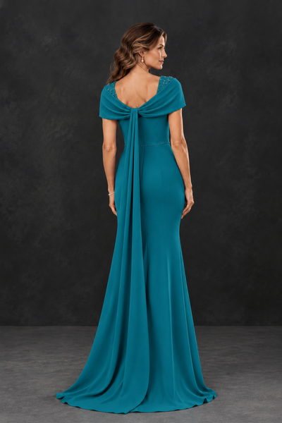 BOLODOO Teal Mother of the Bride Dress with Draped Cape Detail - Teal - Teal_2
