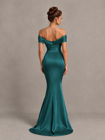 BOLODOO Teal Off-Shoulder Satin Mermaid Prom Dress - Teal - Teal_2