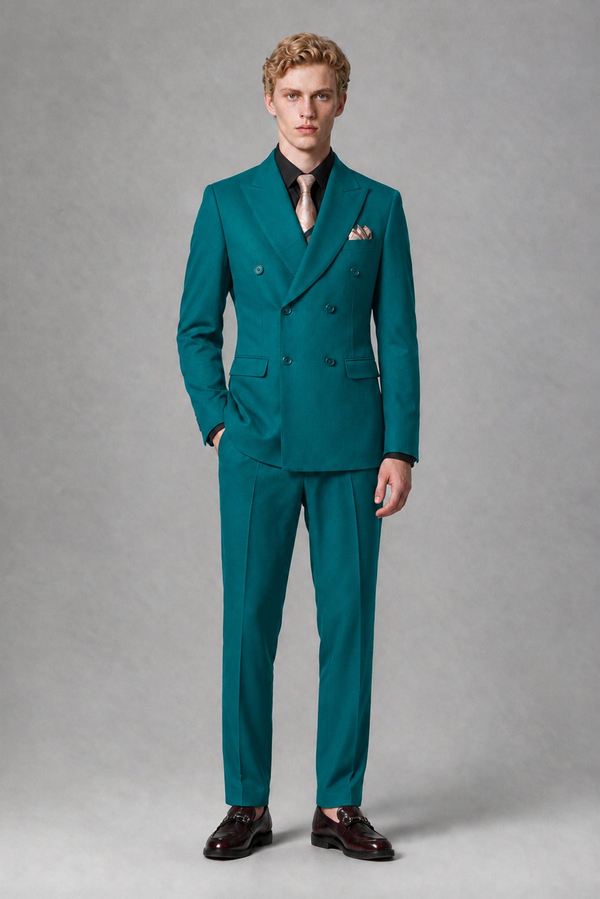 BOLODOO Men's Teal Double-Breasted Two-Piece Suit – Jacket & Trousers - Teal