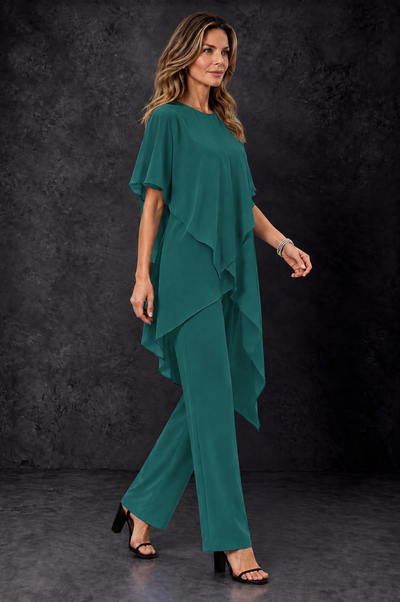 BOLODOO Teal Chiffon Two Piece Mother of the Bride Pant Suit - Teal - Teal_2