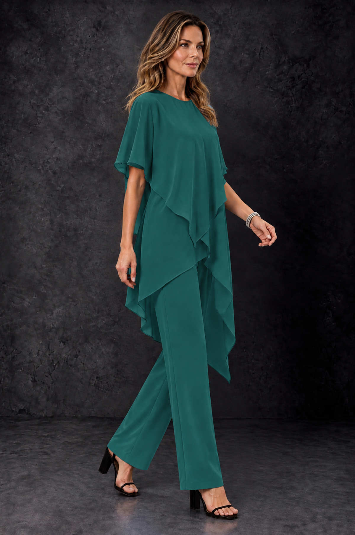 BOLODOO Teal Chiffon Two Piece Mother of the Bride Pant Suit - Teal - Teal_2