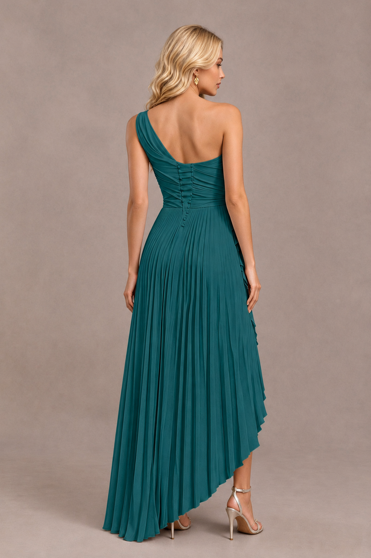 BOLODOO Teal One-Shoulder High-Low Ruffle Maxi Dress - Teal - Teal_2