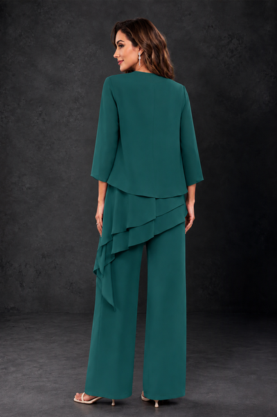 BOLODOO Teal Layered Mother of the Bride Pantsuit with Jacket - Teal - Teal_2