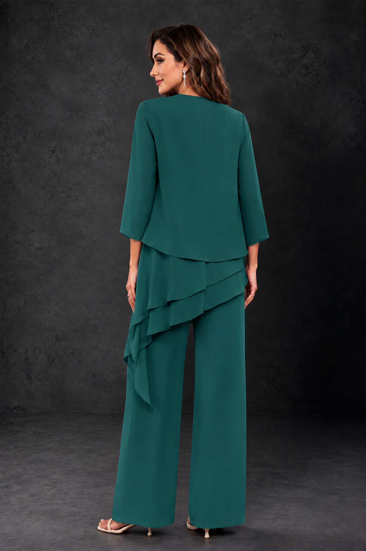 BOLODOO Teal Layered Mother of the Bride Pantsuit with Jacket - Teal - Teal_2