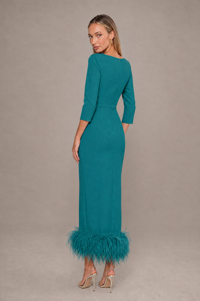 BOLODOO Teal Feather-Trim Twist-Waist Midi Dress - Teal - Teal_2