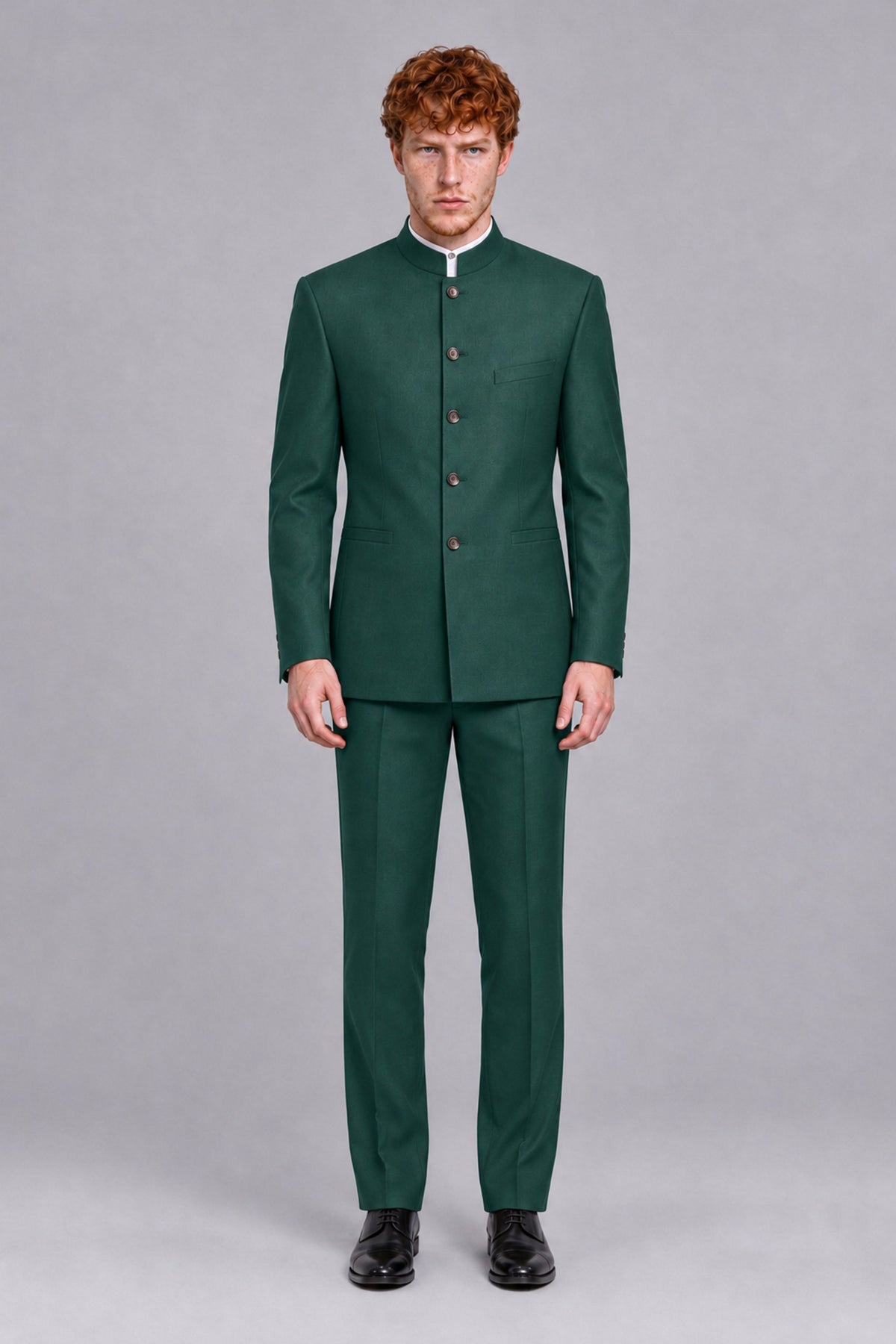 BOLODOO Men's Teal Mandarin Collar Two-Piece Suit - Teal - Teal_2