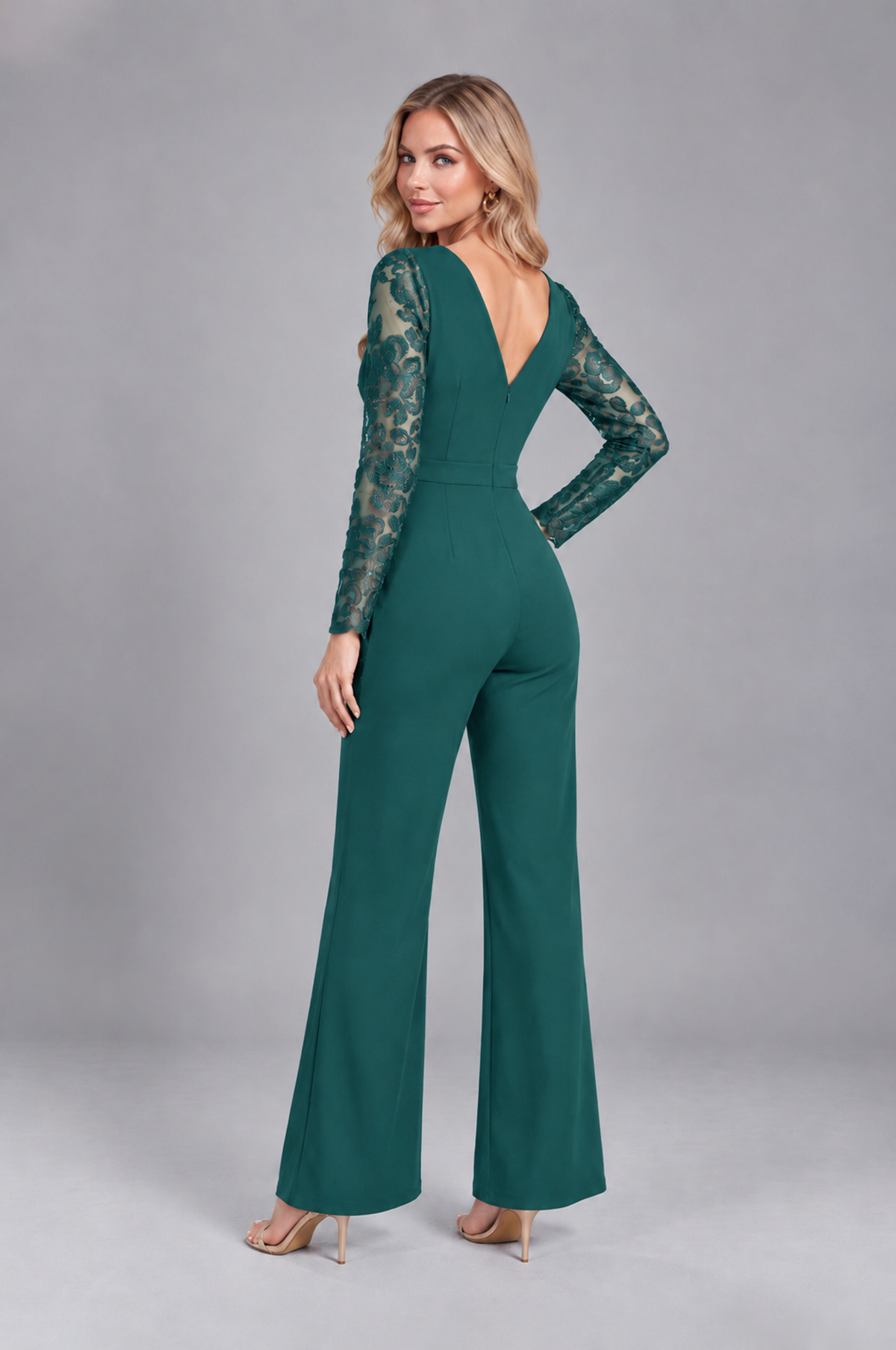 BOLODOO Teal Lace Long-Sleeve V-Neck Mother Pant Suit - Teal - Teal_2